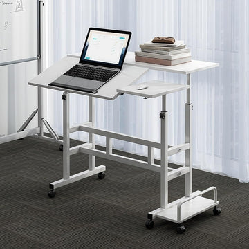 Garvee Portable Standing Desk Adjustable Height 26.4"-61", Mobile Computer Desk with Wheels, Tiltable Top & CPU Stand, Rolling Laptop Table Cart for Home Office, White