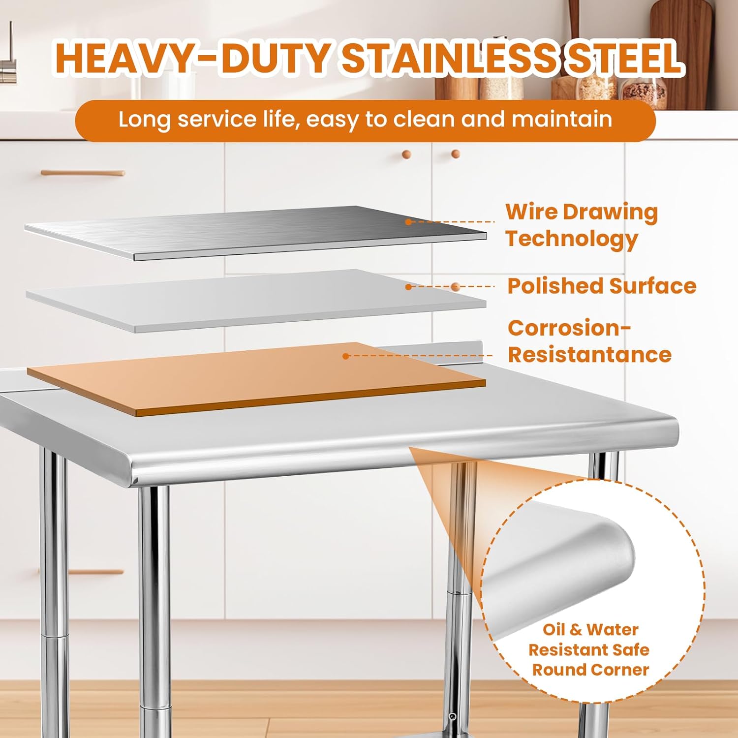 Garvee 36"L x 24"W x 35"H Nsf Stainless Steel Table Work Table with Adjustable Undershelf, Detachable Trash Bag Holder, Metal Work Table Workbench for Home Kitchen Restaurant Outdoor