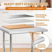 Garvee 36"L x 24"W x 35"H Nsf Stainless Steel Table Work Table with Adjustable Undershelf, Detachable Trash Bag Holder, Metal Work Table Workbench for Home Kitchen Restaurant Outdoor