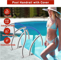 Garvee 2-Pack 30"x30" Stainless Steel Pool Handrails for Inground Pools - 375 lbs Load Capacity, Blue Grip Covers, Quick Mount Base Plates