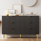 Garvee Black Dresser, Modern 6 Drawer Dresser for Bedroom with Gold Handle and Large Drawer, Wood Double Chest of Drawers and Storage Organizer for Living Room, Hallway, Entryway - Black