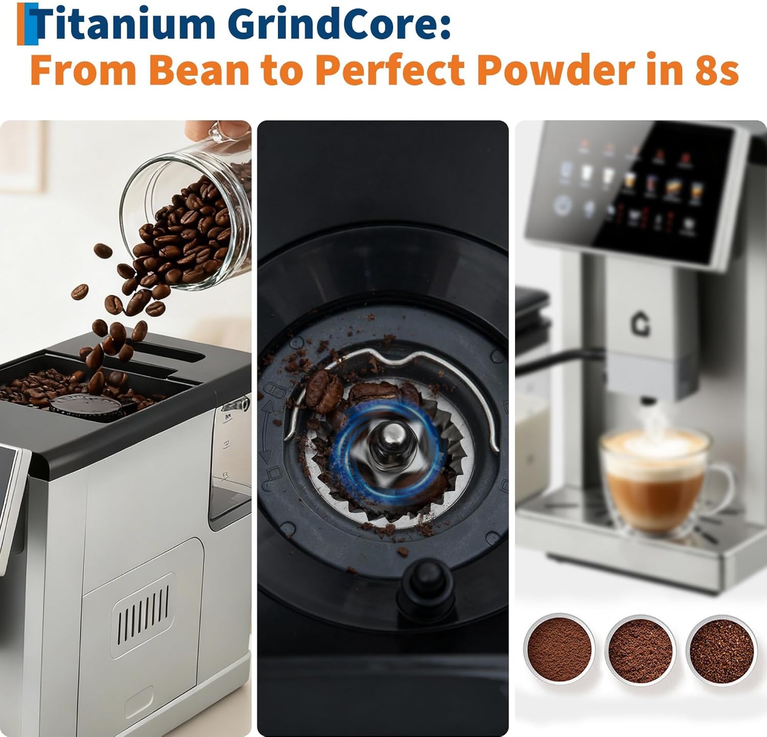 GARVEE 20 Bar Fully Automatic Espresso Machine & Coffeemaker with Integrated Grinder, One-Touch Milk Frother, Dual Boiler, Self-Cleaning, Adjustable Settings, Silver