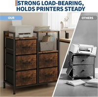 Garvee 5 Drawer Mobile File Cabinet with Fabric Drawers and Open Shelves, Rolling Printer Stand, Iron & Engineered Wood, Fits A4/Letter Files, Home Office Storage, Brown