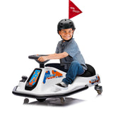 Garvee Ride - P Series: 360 Degrees Rotating Ride On Drift Car,Electric Drifting Go Kart,24V Ride On Race Car,Variable Speed for Kids,Simplified Drift System,Flashing Lights, Flag, Music - White - White