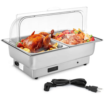 Garvee 9 QT Commercial Electric Chafing Dish Buffet Warmer – 2 Half-Size Trays, Adjustable Temp & Rotary Knob, Clear Lid for Weddings/Parties