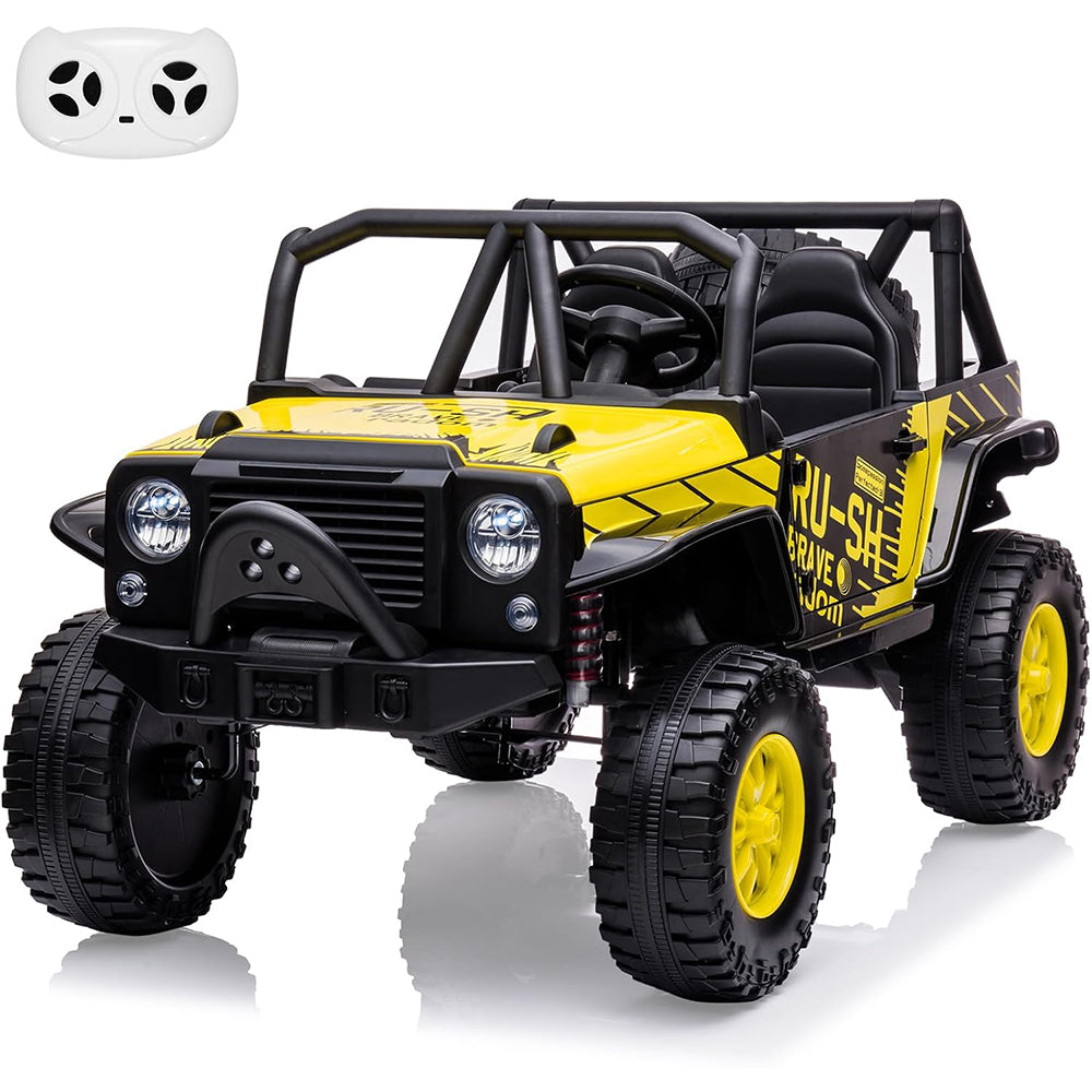 Garvee Ride - P Series: 2-Seater Ride On Truck for Kid, 24V Battery Powered Kids Car with Remote Control, 19" Extra Wide Seat, 2 Motors, Led Light, Enhanced Suspension - Yellow