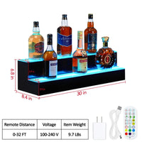 Garvee LED Lighted Liquor Bottle Display, 2 Tier 30 Inch Wall Mounted Acrylic Liquor Shelf with Wine Holder Slots, 4 Modes, 16 Colors, Remote & App Control for Home Commercial Bar
