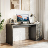 Garvee Executive Desk with Drawer and Power Outlet, 61" Large Farmhouse Computer Desk Home Office Wood Executive Desk with Adjustable Shelf for Work Study Writing, Grey