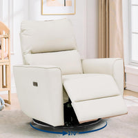Garvee Power Recliner Chair, 270° Swivel Rocking Glider with USB Charging Port, PU Leather Upholstered Fabric, Ergonomic Modern Nursery Chair for Living Room, Bedroom & Home Theater, Beige