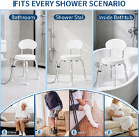 Garvee 360° Swivel Shower Chair with Backrest, Non-Slip Bathtub Chair, Height Adjustable Bath Seat for Elderly, Seniors and Disabled, Compact Shower Bench for Inside Tub or Shower, White
