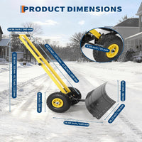 Garvee Wheeled Snow Shovel 29x14 Double-Rod Metal Snow Pusher 5-Angle Adjustable T-Handle Rubber Wheels for Driveways Sidewalks Doorways