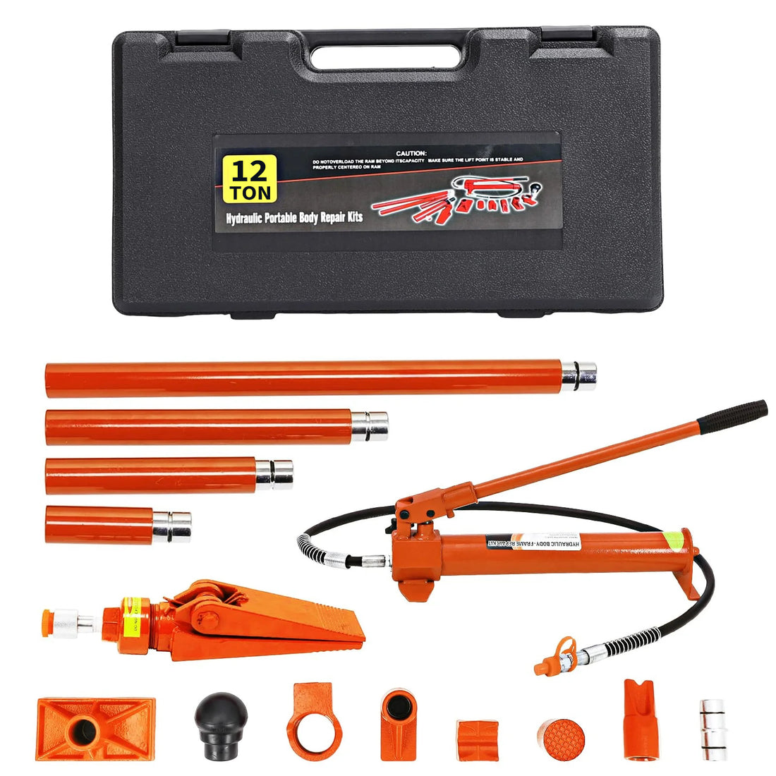 Garvee 12 Ton Porta Power Kit Heavy Duty Hydraulic Ram with Secure Transport Case for Auto Shop Frame Repair Orange
