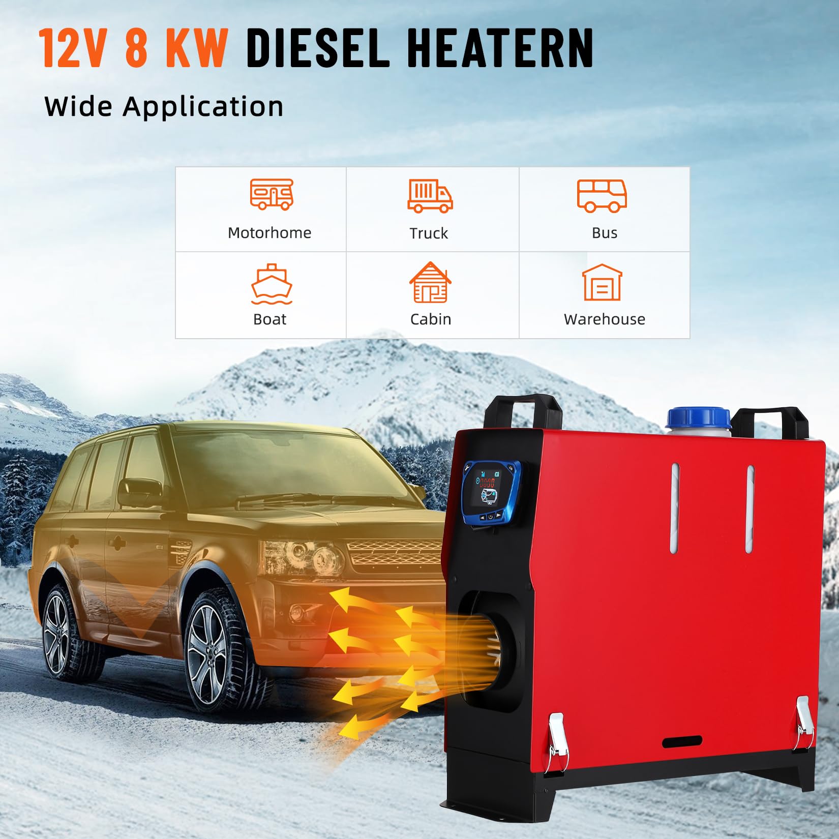 12V 8KW Diesel Heater with Remote & LCD, Silencer Included