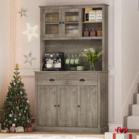 Garvee Farmhouse 71" Freestanding Pantry Cabinet with  Drawers and Adjustable Shelves, Grey