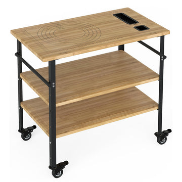 Garvee Bamboo Wood Pizza Prep Cart Table - Movable Kitchen Island Easy 20-Minute Assembly | 33" x 20" Sturdy Work Surface for Home, Restaurant, Outdoor Use