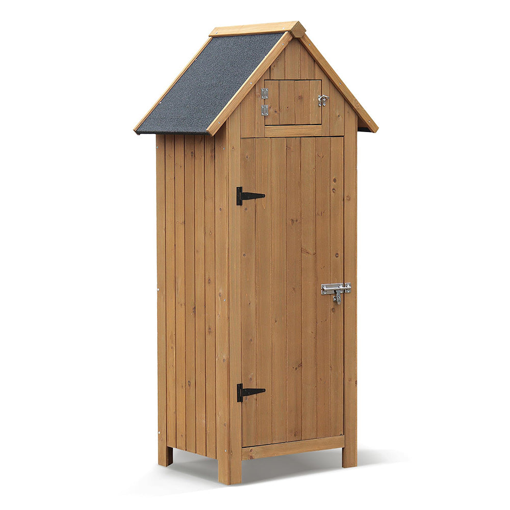 Garvee Shed Outdoor Storage Cabinet, Wooden Garden Sheds, Outside Tool Organizer with Waterproof Roof, Shelves and Lockable Door for Patio Hallway and Backyard (Natural, 22.6"x18.2"x63.6")