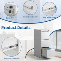 Garvee 3-Drawer File Cabinet with Lock, Heavy Duty Vertical Filing Cabinets for Home Office, Secure Locking Metal Steel Storage Cabinet for Letter/Legal Size File, Assembly Required, White