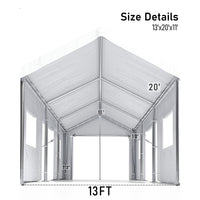 Garvee 10' X 20' Heavy Duty Portable Garage, 1.0 mm Steel Poles & 180 g PE Waterproof Canopy, Front & Rear Doors, 2 Side Doors, 4 Windows, White
