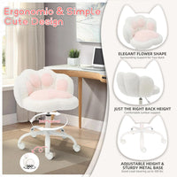 Garvee Cute Cat Paw Vanity Chair – Armless, Soft Cushion, Adjustable Height, Swivel Wheels, Soft Stuffed Fabric, Lumbar Support, Makeup or Office Stool, Color: White + Powder