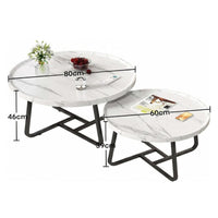 Garvee Set of 2 Modern Round Nesting Coffee Tables – Fluted Wood & Marble Design, Sturdy Metal Frame, Easy Assembly, Space-Saving Accent Tables for Living Room or Bedroom – White Combo