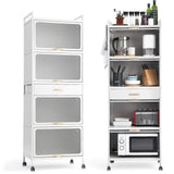 Garvee Kitchen Storage Cabinet with Wheels, 5-Tier Mobile Microwave Stand with Flip-up Doors, Freestanding Kitchen Bakers Rack for Kitchen, Dining Room, Living Room, White (23.6"W) - White