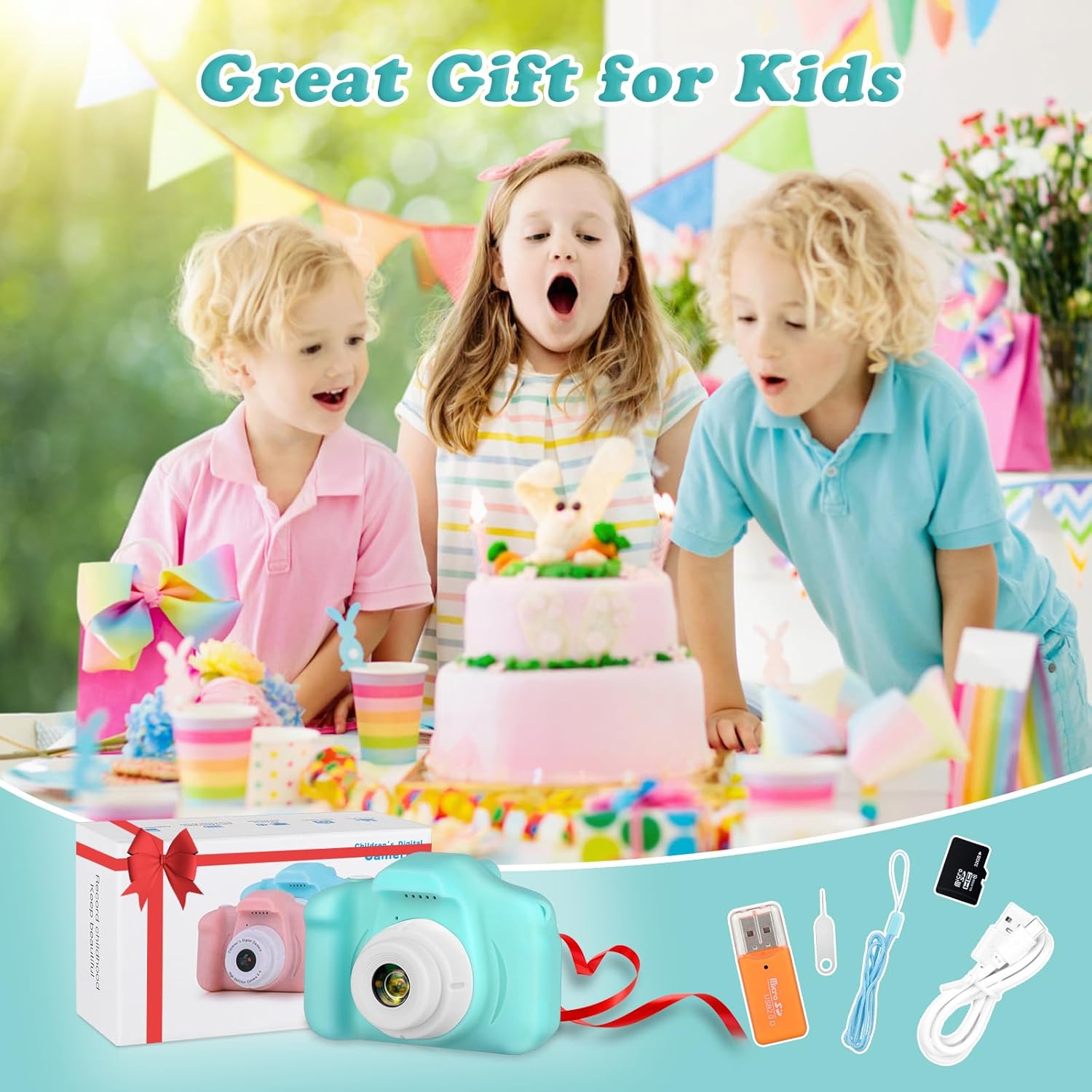 Garvee Kids Digital Video Camera 8MP HD Rechargeable Shockproof Soft Silicon Cover Green Toddler Camcorder for Creative Play