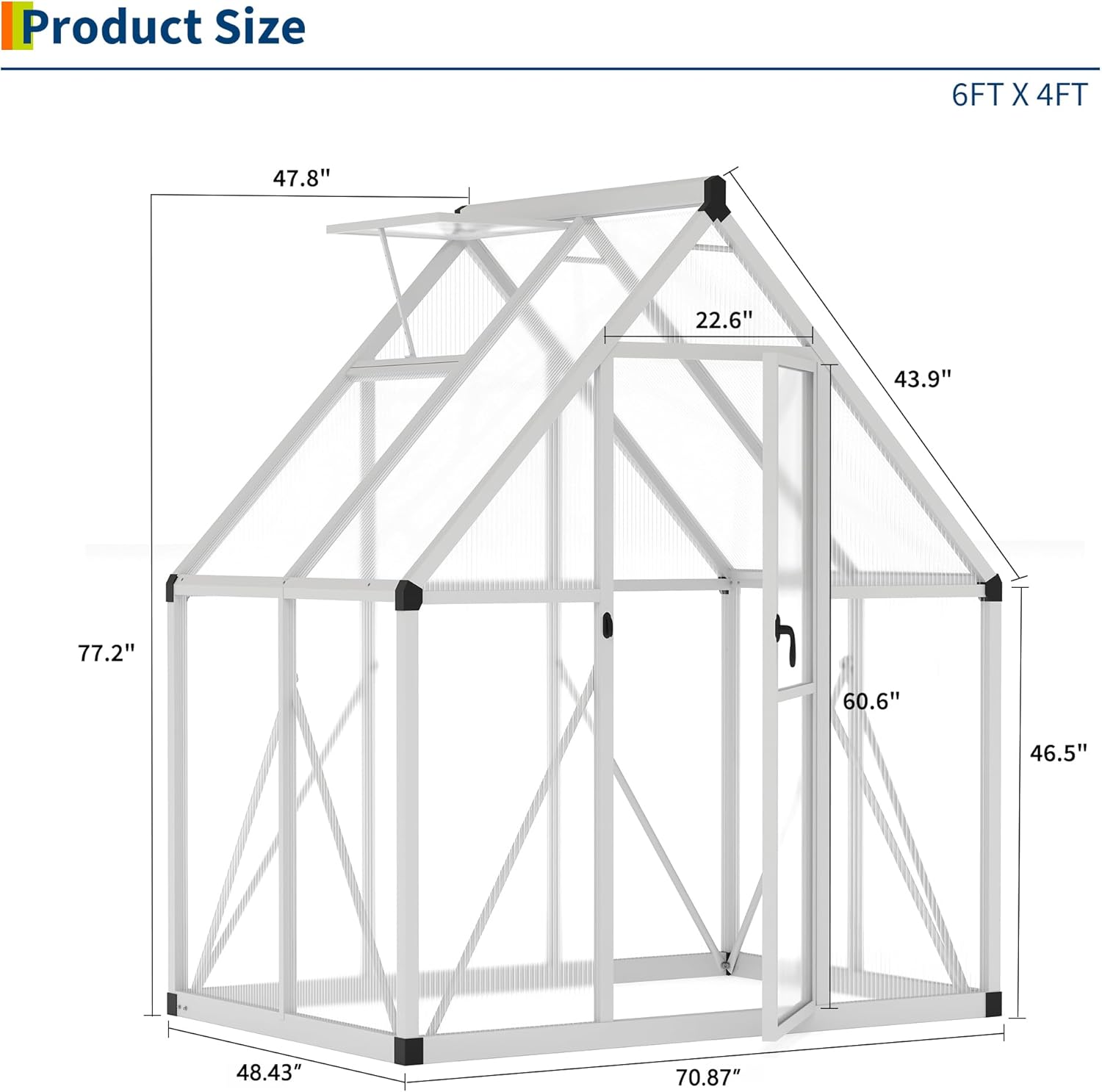 Garvee Heavy Duty 6x4 FT Walk-In Aluminum Greenhouse with Polycarbonate Panels – UV Protection, Roof Ventilation, Easy Assembly, Ideal for Home Gardeners and Vegetables – Silver