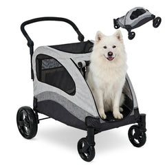 Garvee Foldable Dog Stroller, Large Dog Carrier with 360° Wheels, Adjustable Handle & Storage Pocket, Portable Puppy Travel Strollers, Pet Wagon for Large Dogs, 135 Lbs Capacity, Black - Black
