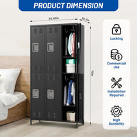 Garvee 6-Door Metal Storage Locker Cabinet with Hooks & Adjustable Shelves, Metal Lockers for Employees with 12 Hooks and 6 Shelves, Lockable Steel Storage Cabinet for Office, Gym, Garage, School