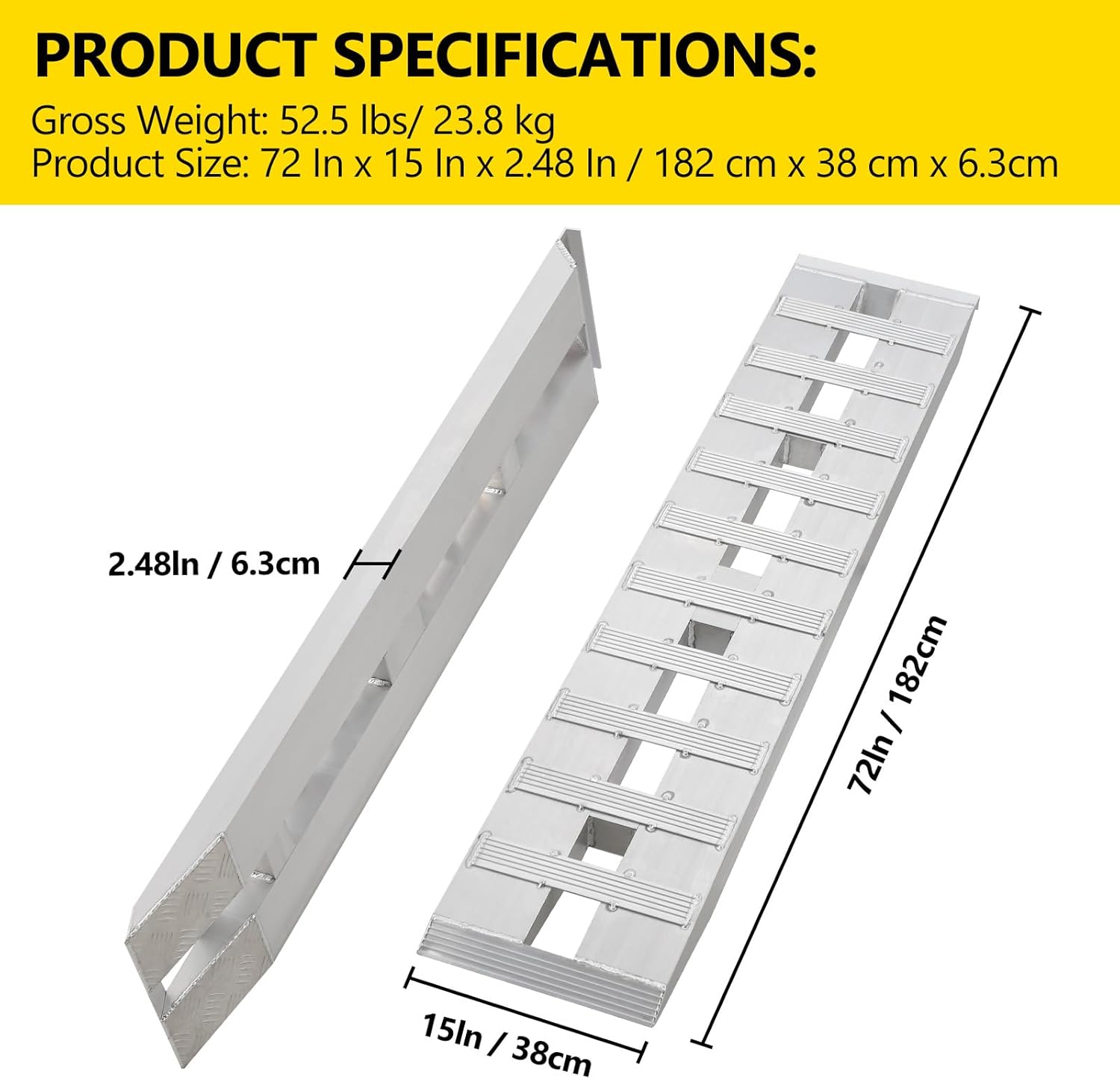 Garvee Aluminum Car Ramps 2-Pack Heavy-Duty Vehicle Ramps 6800 Lbs Capacity 72x15 in Silver