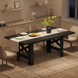 Garvee Dining Table for 6-8, 71" Long Large Wooden Farmhouse Kitchen Table with Thick Sturdy Frame, Retro Black