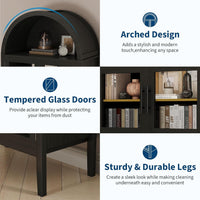 Garvee 71 in Arched Cabinet with Glass Doors, 5-Tier Modern Arched Bookcase with 3-Color LED Lights & Adjustable Shelves, Freestanding Accent Display Cabinet for Living Room, Kitchen, Black