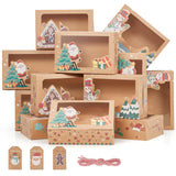 Garvee 12 Pack Christmas Cookie Boxes, Foldable Treat Box with Window, for Pastries, Cupcakes, Candy and Gift Giving, Food Grade Kraft Bakery Boxes, Reindeer Santa Cookie Boxes, Style B - Brown