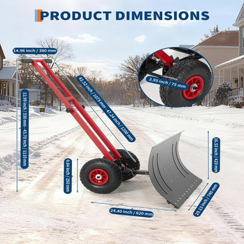 Garvee 29"W X 16.5"H Wheeled Snow Shovel Double-Rod Metal 5-Angle Adjustable T-Handle Rubber Wheels for Driveways Sidewalks Doorways