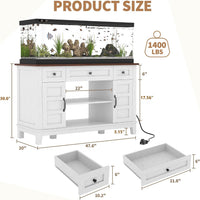 Garvee Farmhouse Aquarium Stand for 55-75 Gallon Tanks – Heavy Duty 1400LBS Cabinet with Double Doors, Drawers, Adjustable Storage, Built-in Power Outlet, Brownish White