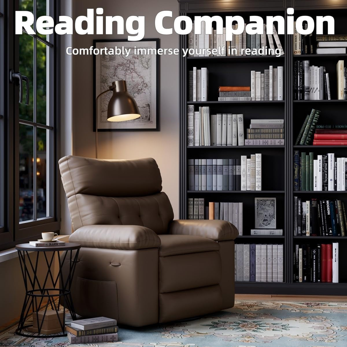 Garvee Oversized Manual Recliner, Breathable Leather Pushback Recliner Chair, Single Lazy Sofa Chair with Two Cup Holders and Side Pocket, Living Room Recliner, Tan