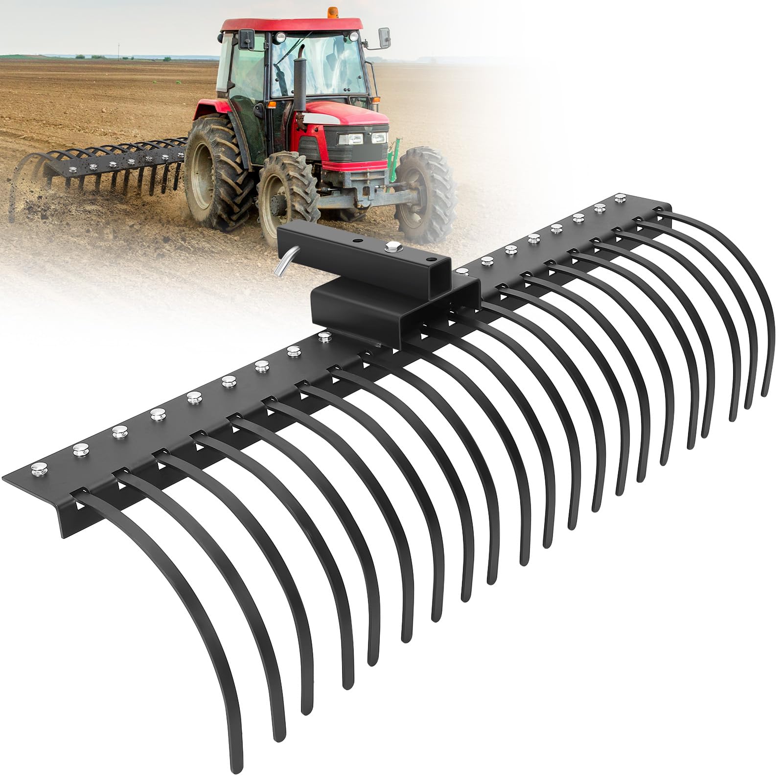 Rocket Rake Landscape Rock Rake 60 in 2 in with 360 Degree Rotation | Garvee