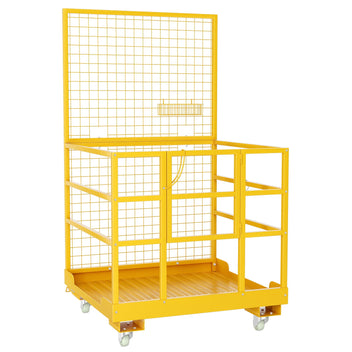 Garvee 43"x45" Forklift Safety Cage, Forklift Man Basket Forklift Work Platform with Safety Harness & Lock, 1400lbs Capacity Drain Hole & Wheels & Tool Basket, Perfect for Aerial Work