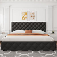 Garvee King Size Bed Frame with 4 Storage Drawers, Linen Upholstered Platform Bed Frame with Adjustable Headboard, Diamond Stitched Button Tufted, No Box Spring Needed, Black
