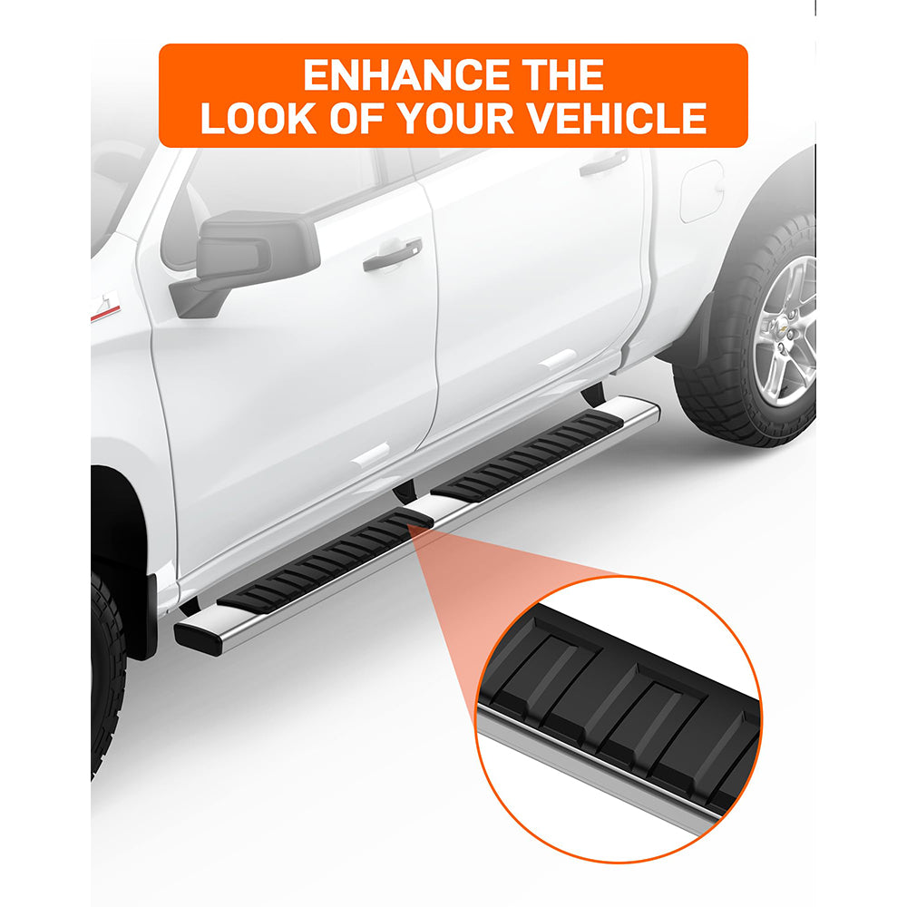 Garvee 6 Inch Running Boards Compatible with 2007-2018 Chevy Silverado/GMC Sierra 1500 Crew Cab,Stainless Steel Running Boards for 2007-2019 Silverado/Sierra 2500HD 3500HD Double Cab Side Step Nerf Bars