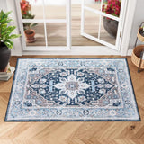 Garvee Small Area Rug 2x3 Vintage Entryway Rug Indoor Print Distressed Carpet Non Slip Washable Rug Foldable Accent Rug Lightweight Kitchen Bathroom Living Room, Navy, 2’x3’ - Navy