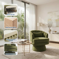 Garvee 360° Swivel Barrel Accent Chair with Lumbar Pillow, Soft Upholstered Single Armchair, Round Base for Living Room/Bedroom/Vanity - With lumbar pillow | velvet | green