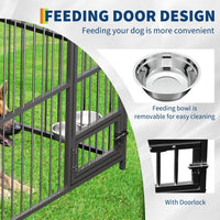 Garvee Outdoor Heavy Duty Large Dog Kennel, Walk-in Dog Cage with Metal Gate & Secure Lock, Large Dog Enclosure with Waterproof Roof, Includes Feeding Doors & Bowls for Backyard, 10x15x6 ft
