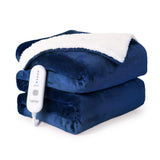 Garvee Electric Blanket Full Size 72" x 84", Thick Flannel & Sherpa Heated Blanket Full with 5 Heating Levels & 4 Hours Auto Off, ETL Certified Fast Heating Blanket with Overheating Protection, Blue - Navy blue