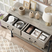 Garvee Console Table with Drawers, Narrow Entryway Table, MDF Wood & Metal, 3-Tier Storage, Adjustable Footpads, Rustic Gray, Living Room, Foyer