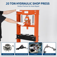 Garvee 20 Ton Hydraulic Shop Press H-Frame Adjustable Height Movable Plates Dust Cover Garage Professional Orange