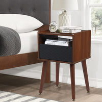 Modern Nightstand with Charging Station, Drawer - Walnut