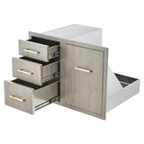 Garvee 29.5"W x 22.6"H x 21.7"D Stainless Steel Outdoor Kitchen Door Drawer Combo Triple Drawers & Access Door Propane Storage Adjustable Garbage Ring Weather-Resistant Flush Mount - Grey