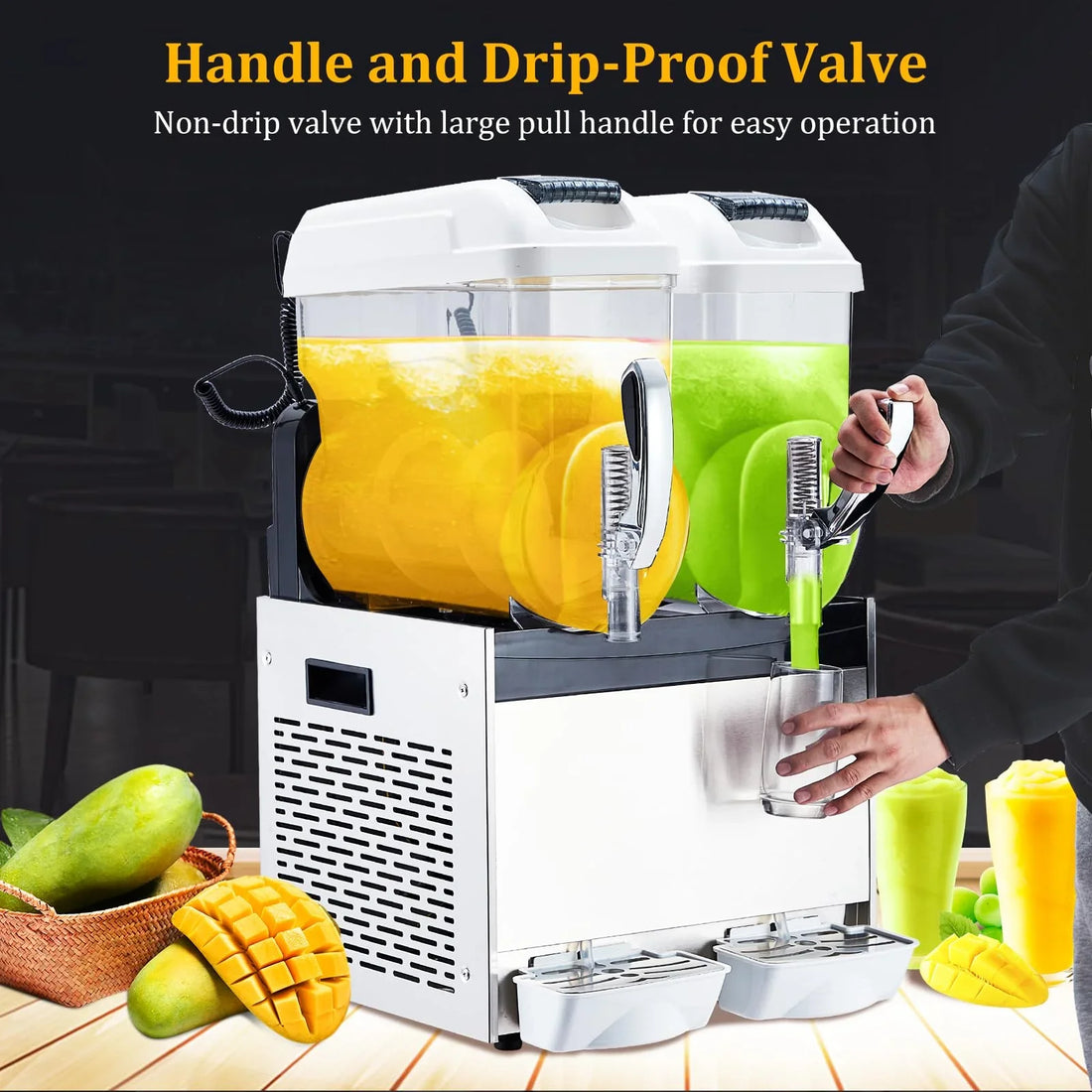 Garvee Commercial Slushy Machine 24L Double Tank , 700 Watts Rapid Refrigeration & Blending , Stainless Steel & PC , Easy Maintenance & Considerate Features , Restaurants Cafes Bars