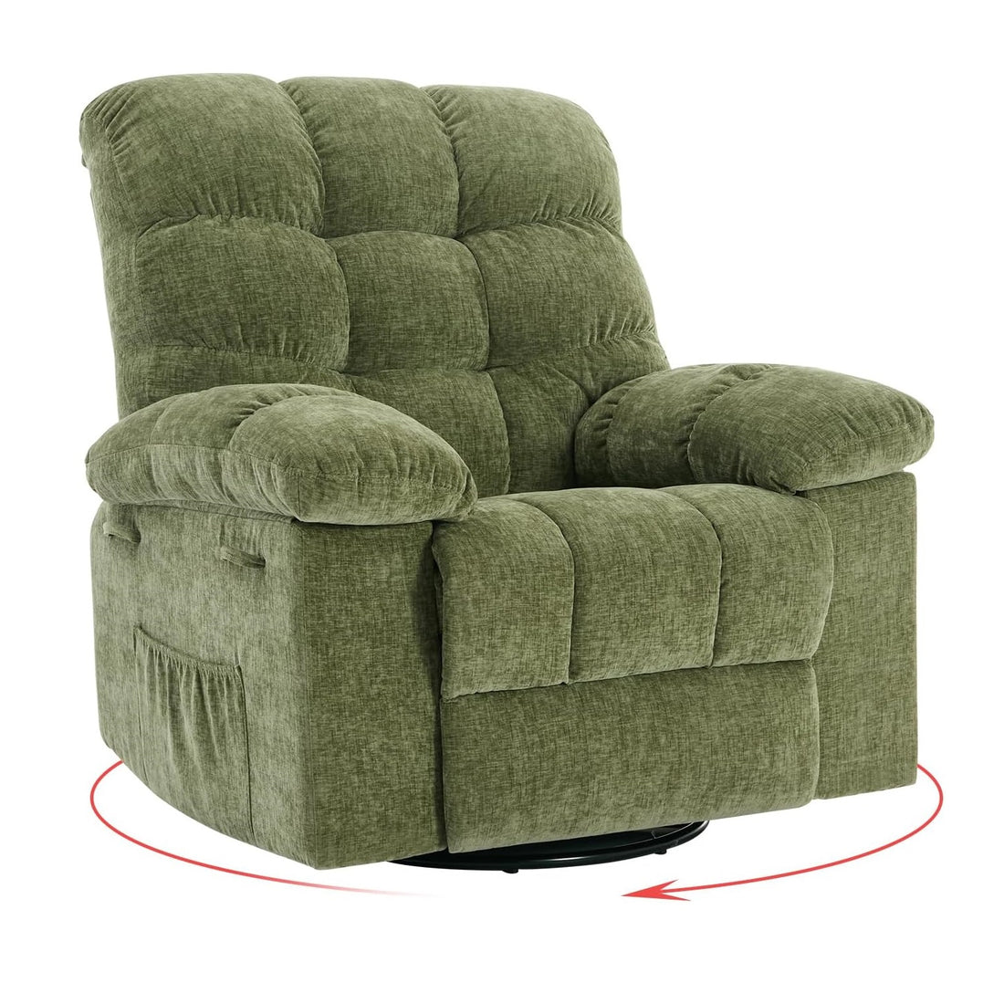 Garvee Rocking Recliner Chair, 360° Swivel Rocker Chair for Living Room, Upholstered Fabric Nursery Chair with Side Pockets for Small Spaces, q235 Steel Frame Lazy Boy Recliner Single Sofa, Green